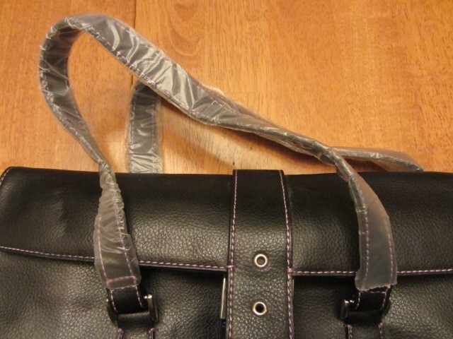 NEW Womens Black Handbag Purse Pink Stitching Faux Leather PVC