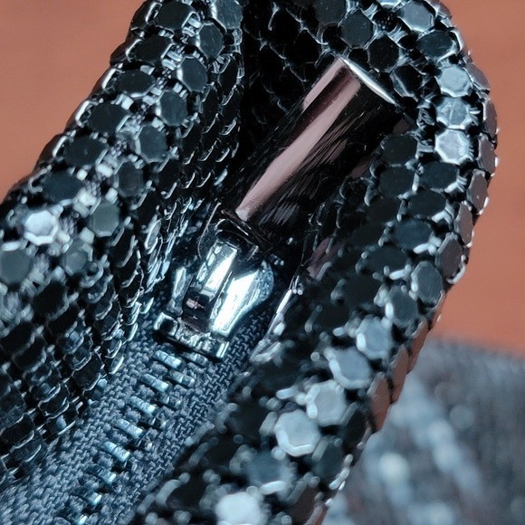 Nordstrom Black Gunmetal Mesh Chain Clutch Crossbody Evening Bag Purse