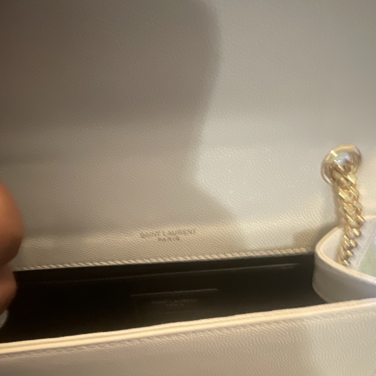 Saint Laurent White Flap Shoulder Bag Gold Chain Strap Logo Magnetic Close