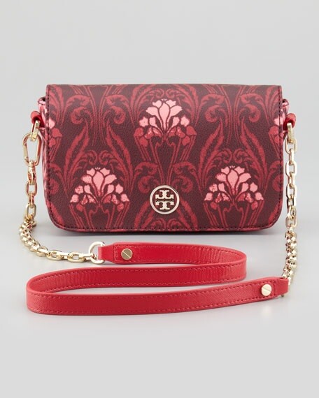 NEW AUTHENTIC TORY BURCH Robinson Floral Carmine Crossbody Bag, Red Burgundy