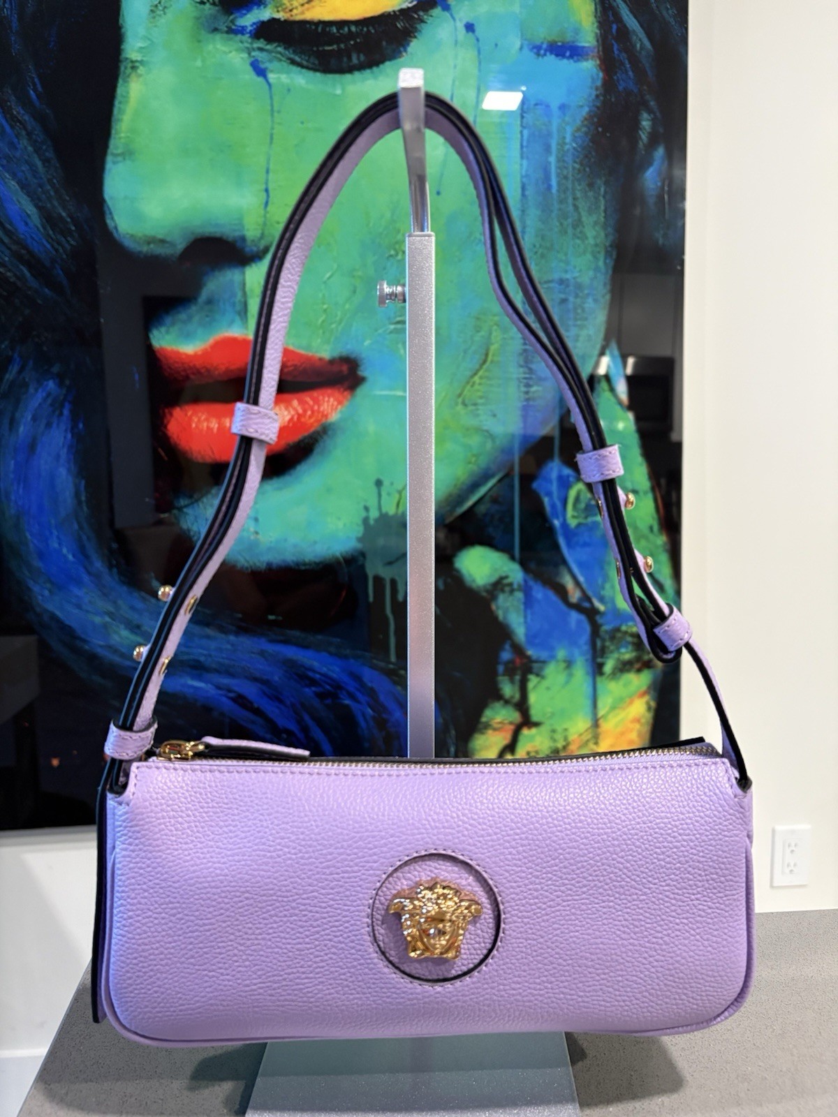 Versace La Medusa Shoulder Bag Calf Leather Lillac Authentic $1250 HOT DEAL