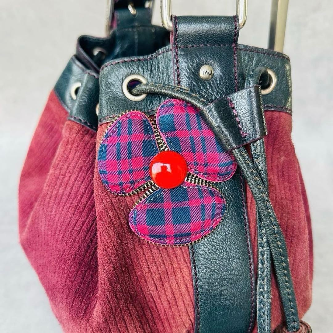 MARC JACOBS Drawstring Bucket Shoulder Bag Flower Leather Corduroy