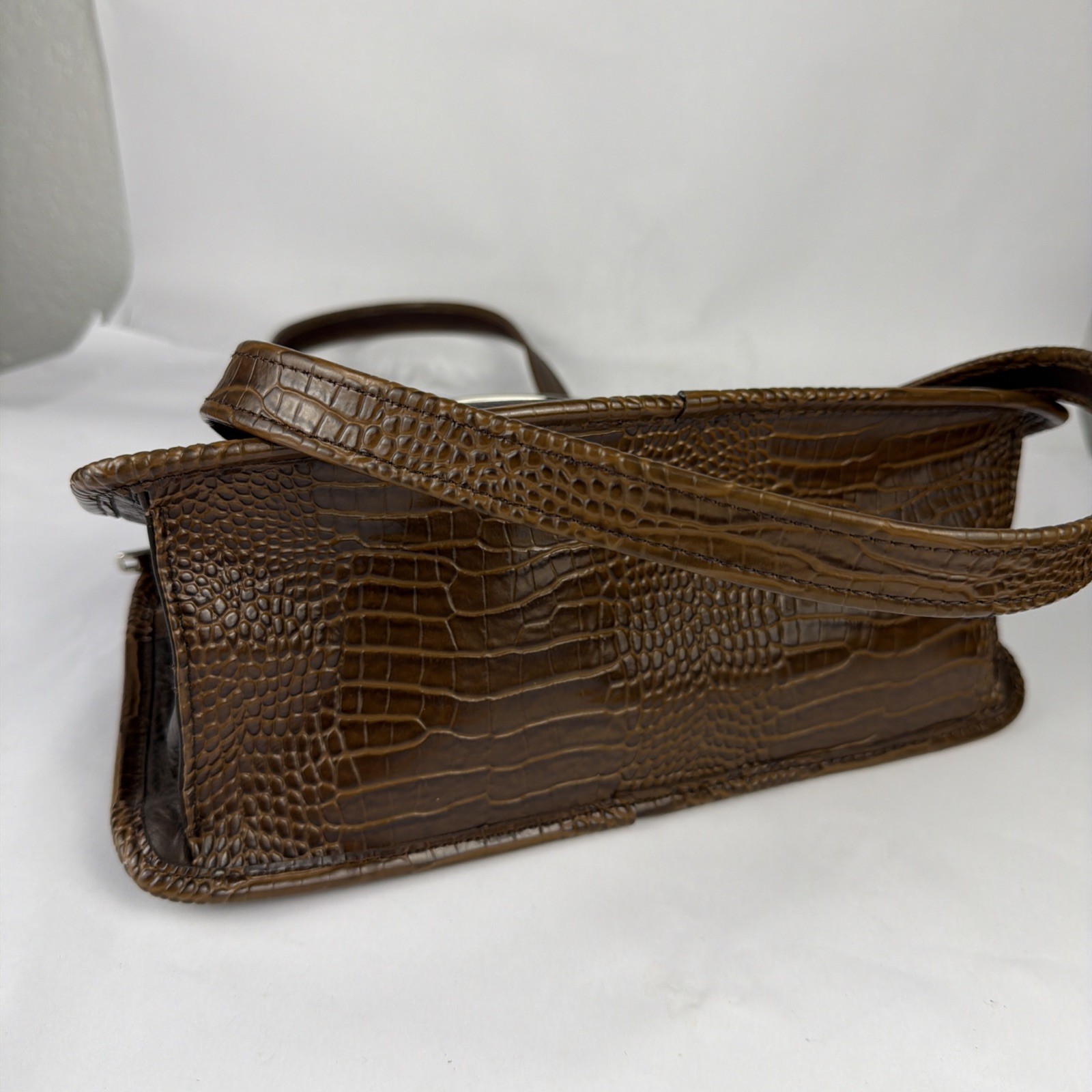 Marc Chantal (M.C.) Croc-Embossed Brown Leather Shoulder Bag 11.5x7x5.25in