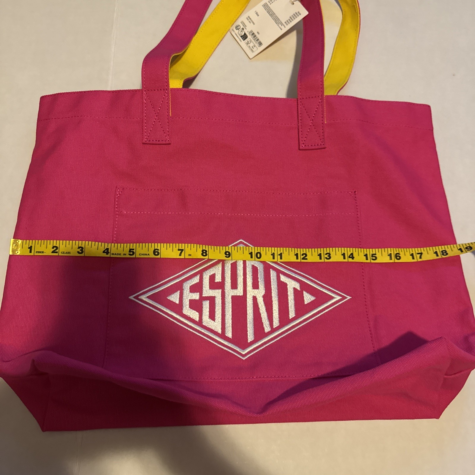 ESPRIT 90’s Style Pink & Yellow & White Canvas Logo Tote Authentic NWT