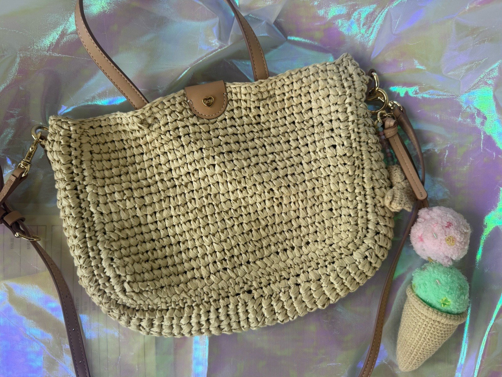 Stoney Clover Woven Crossbody Bag With Ice Cream Bag Charm Preowned