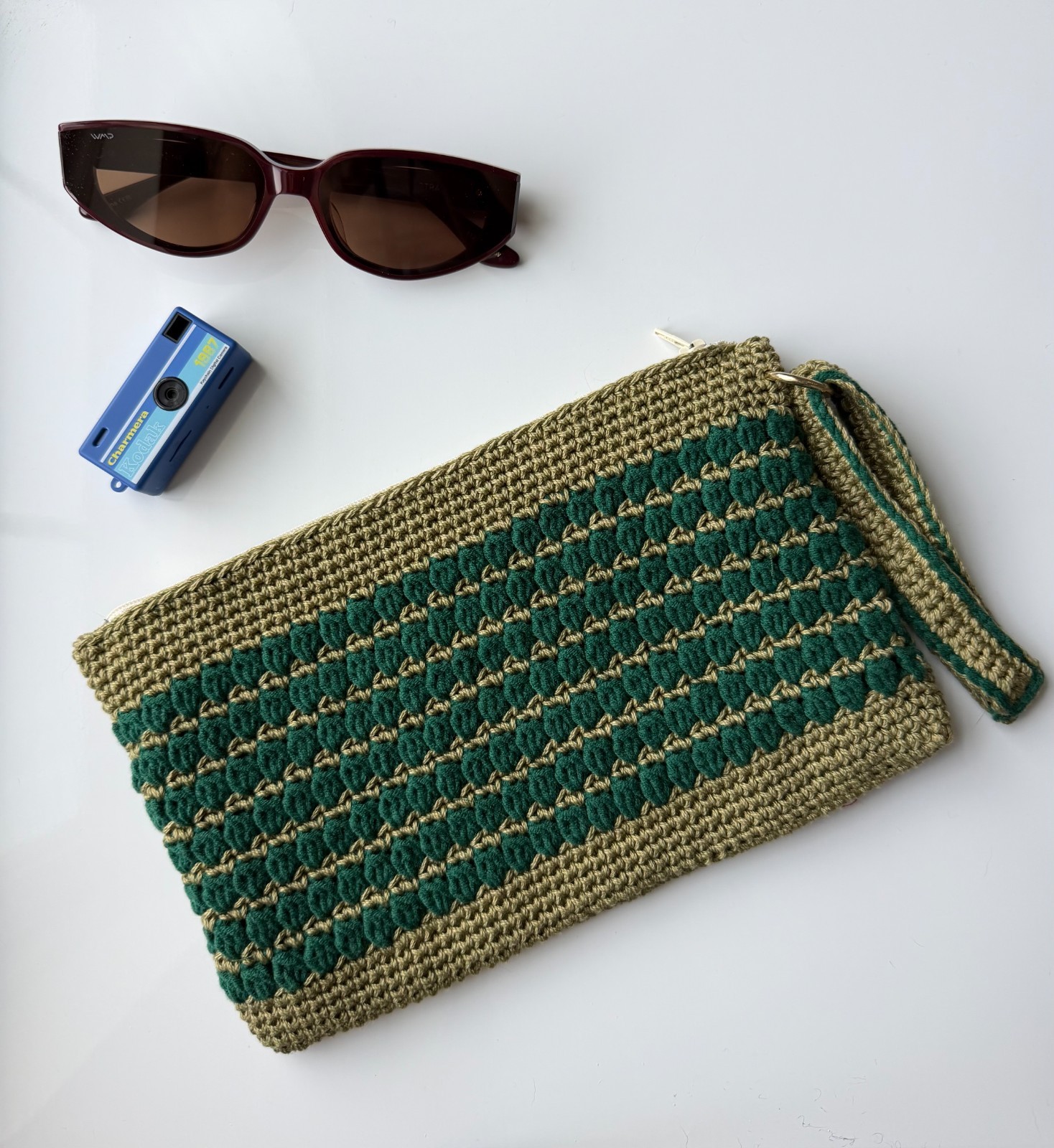 Handmade 100% Cotton Crochet Bag – Lined Clutch or Cosmetic Pouch, Lightweight