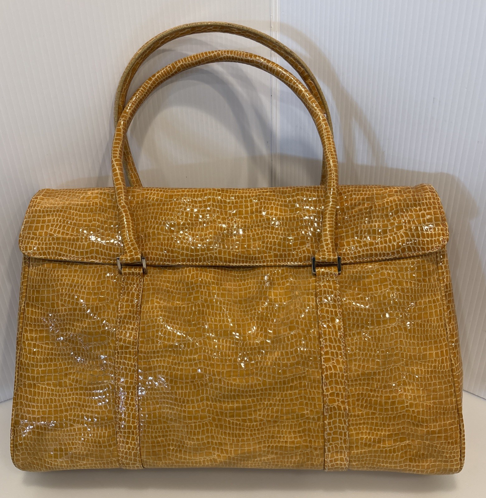 BCBG Max Azria Faux Croco Italian Leather Golden Yellow Shoulder LG Bag Mobwife