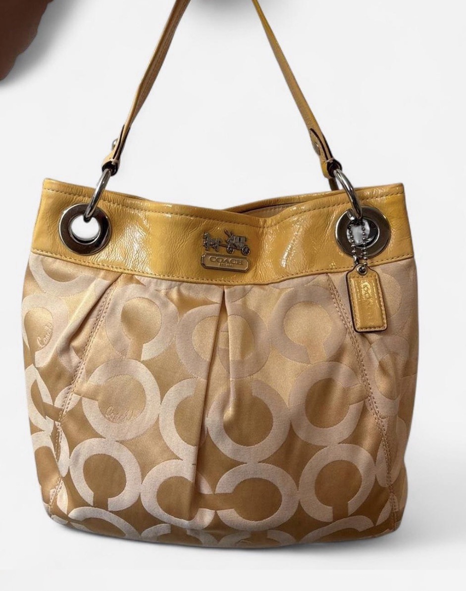 Coach Madison Op-Art Satin Yellow Gold Shoulder bag Crossbody Purse
