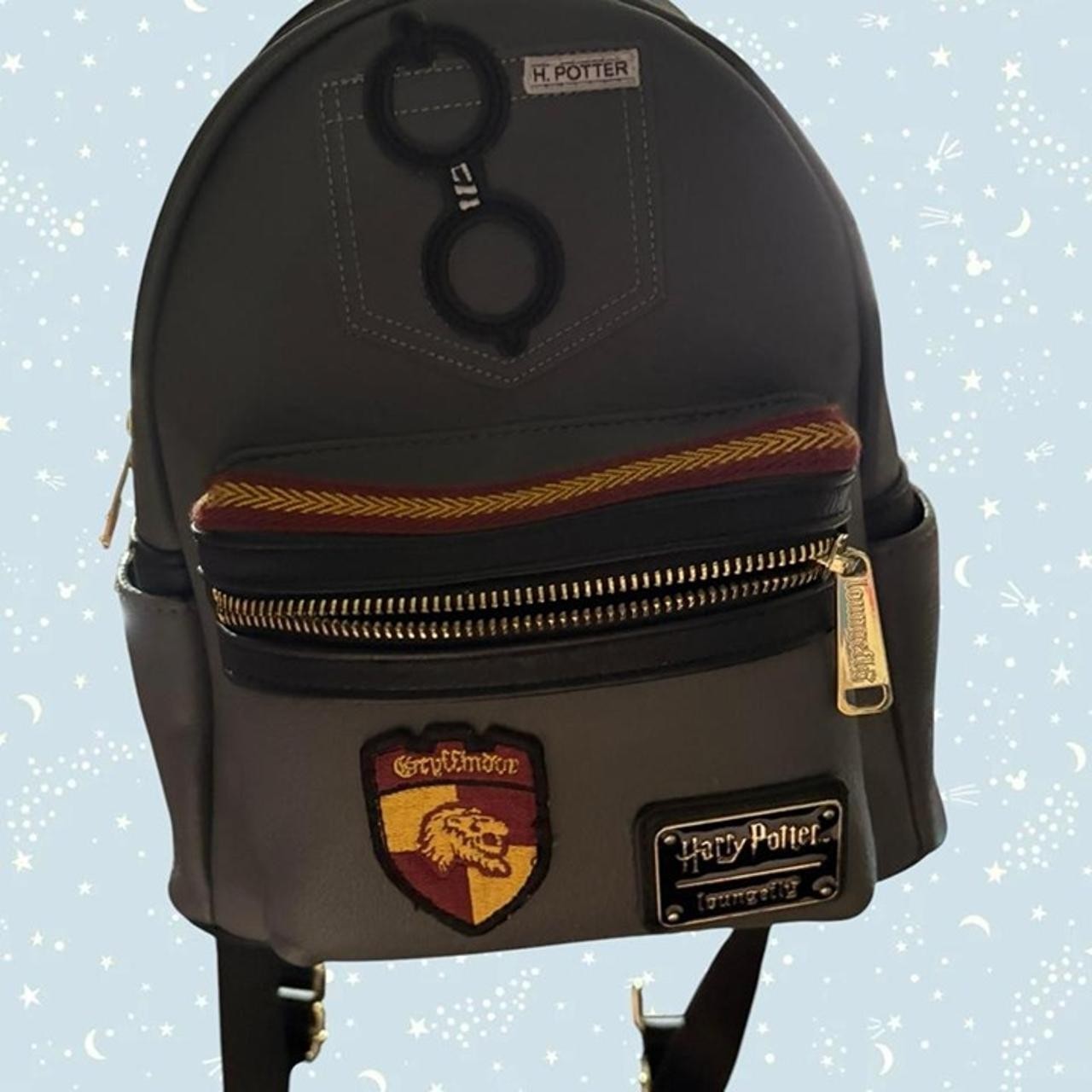 Loungefly Harry Potter Gryffindor Mini Backpack Black Embroidered Logo Zip
