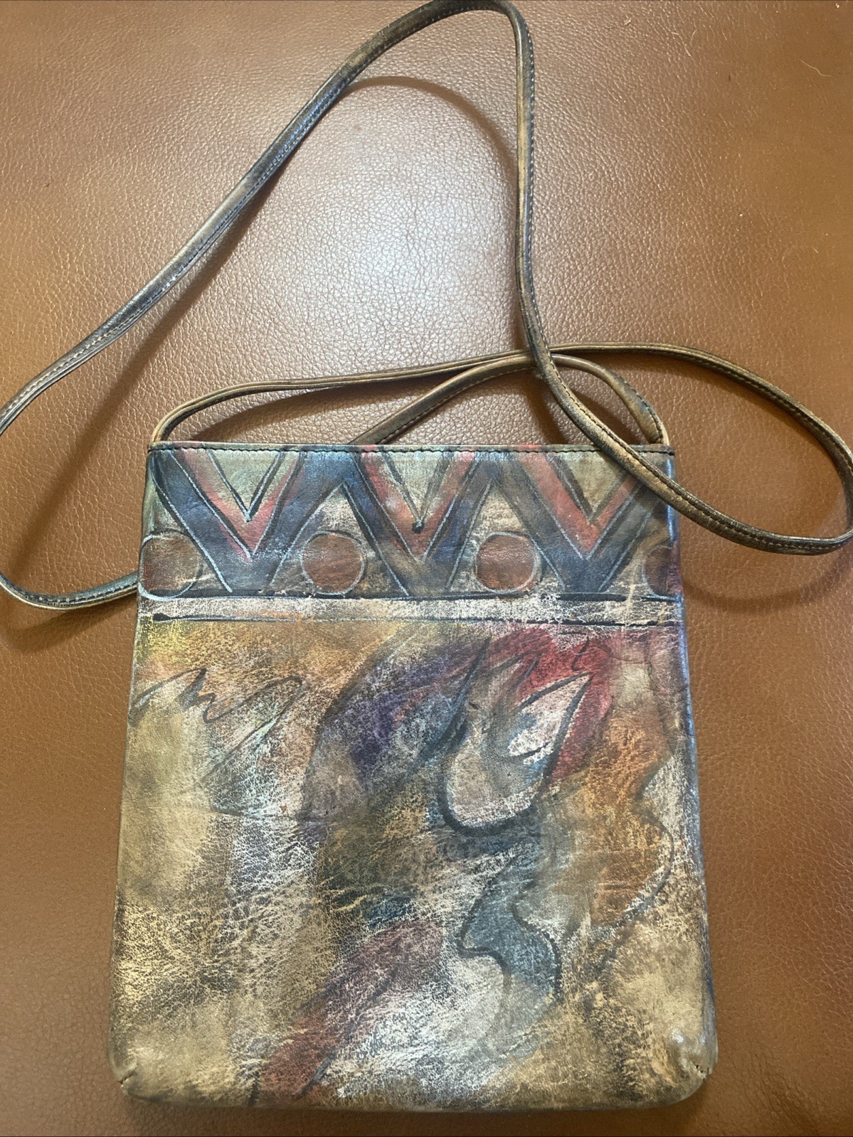 Jane Yoo Wearable Art Hand Painted Leather Shoulder Crossbody Bag