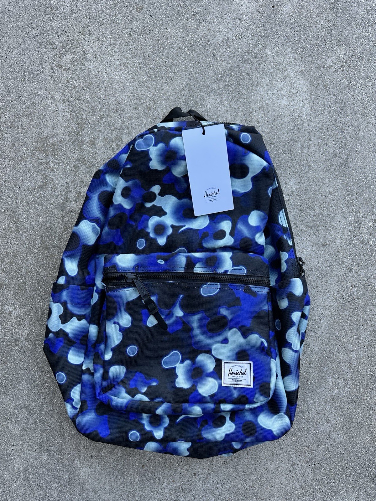 New! Herschel Settlement Backpack Black Blue Floral Luminescent