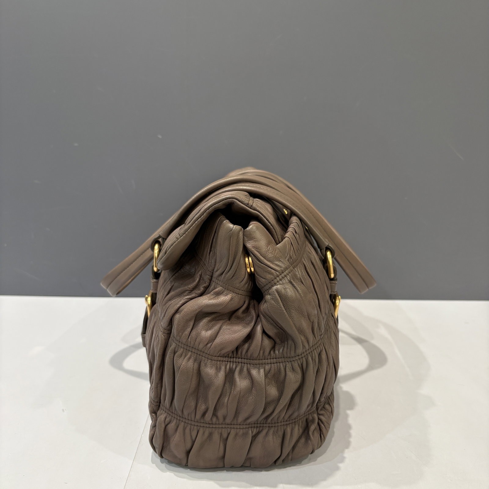 Prada Gaufre Shoulder Bag Dark Grey Crumpled Lambskin (ws050126a2)
