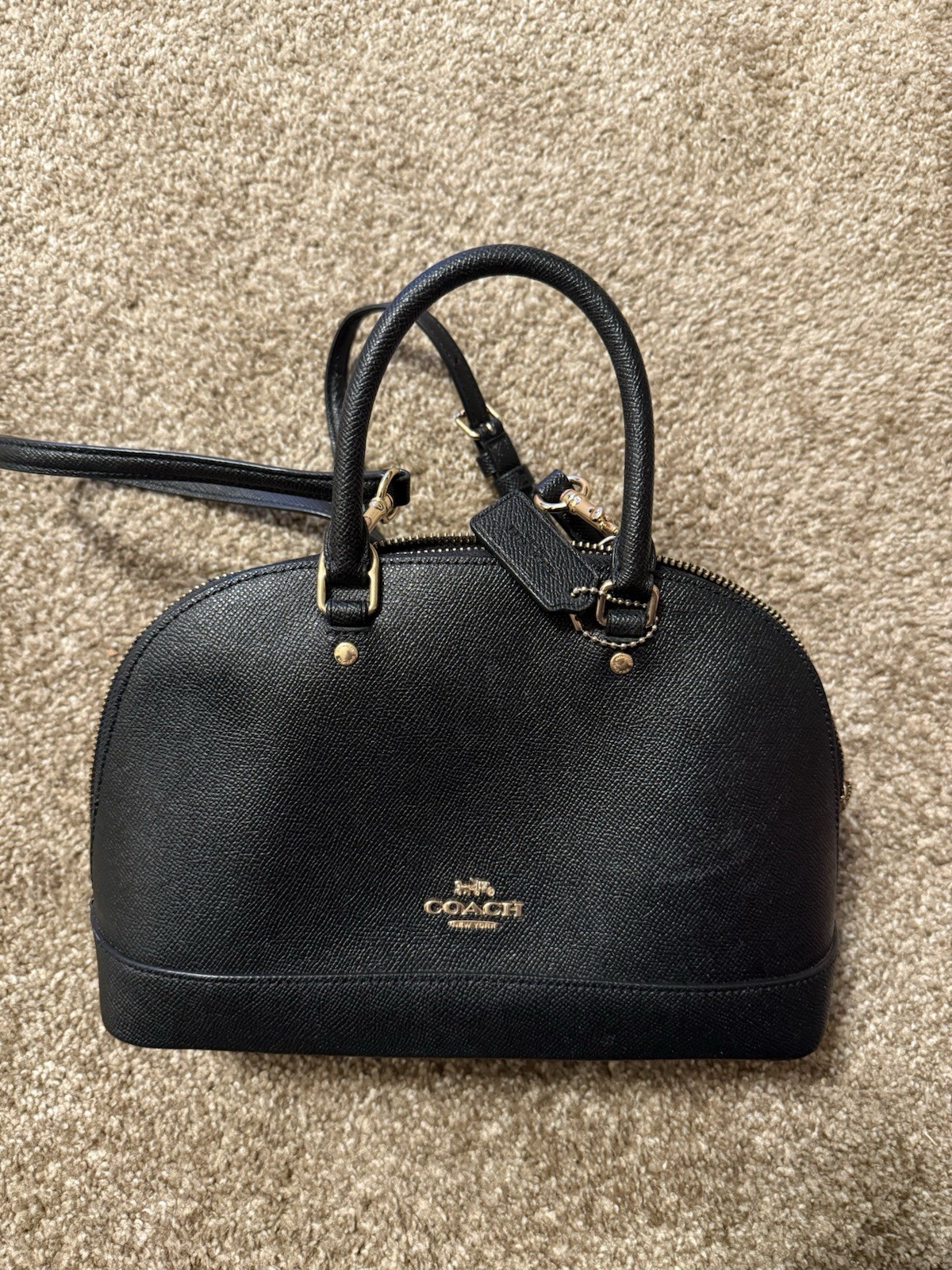 Coach Black Mini Dome Satchel Top Handle Bag Zip Detachable Strap Gold