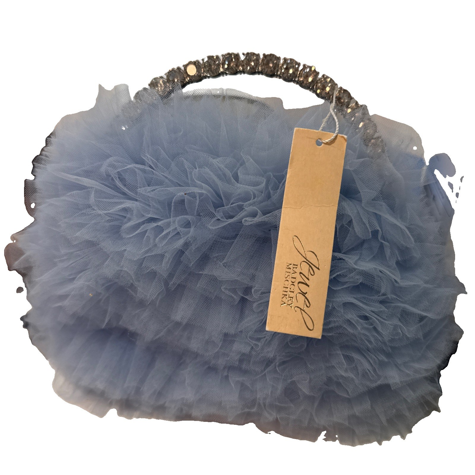 Badgley Mischka Blue Ruffle Rhinestone Top Handle Bag Magnetic Closure Lined