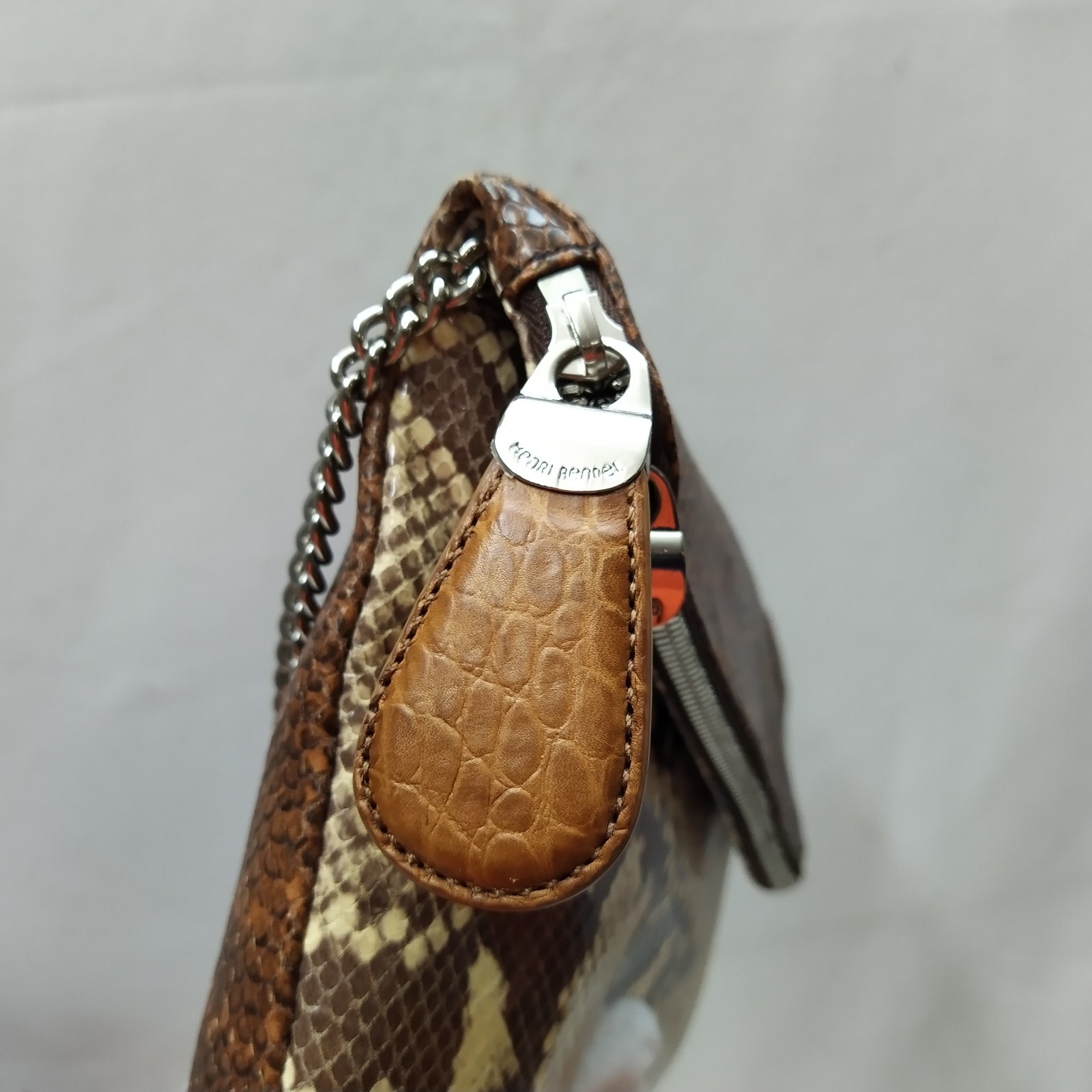 Henri Bendel Multicolor Leather Snakeskin Embossed Zipper Chain Shoulder Bag