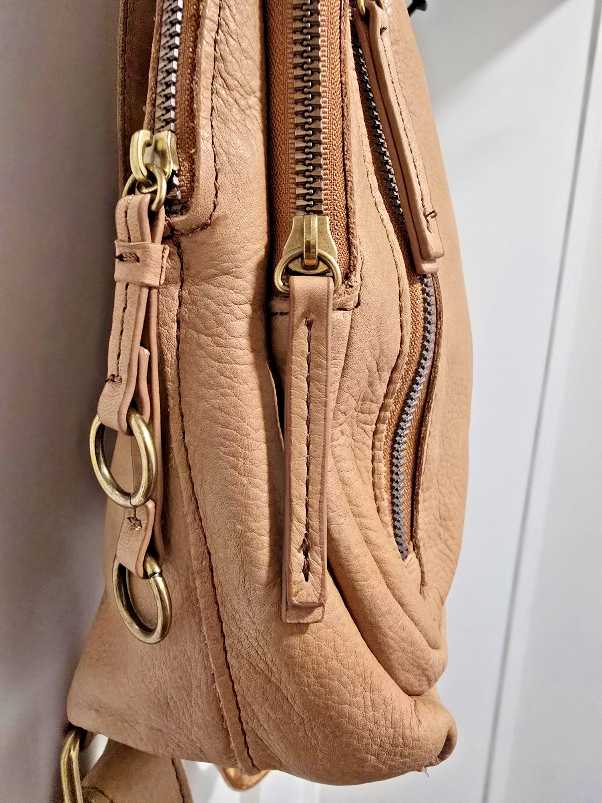 American Leather Co Cleveland Soft Pebbled Leather Backpack Purse Bag, Camel