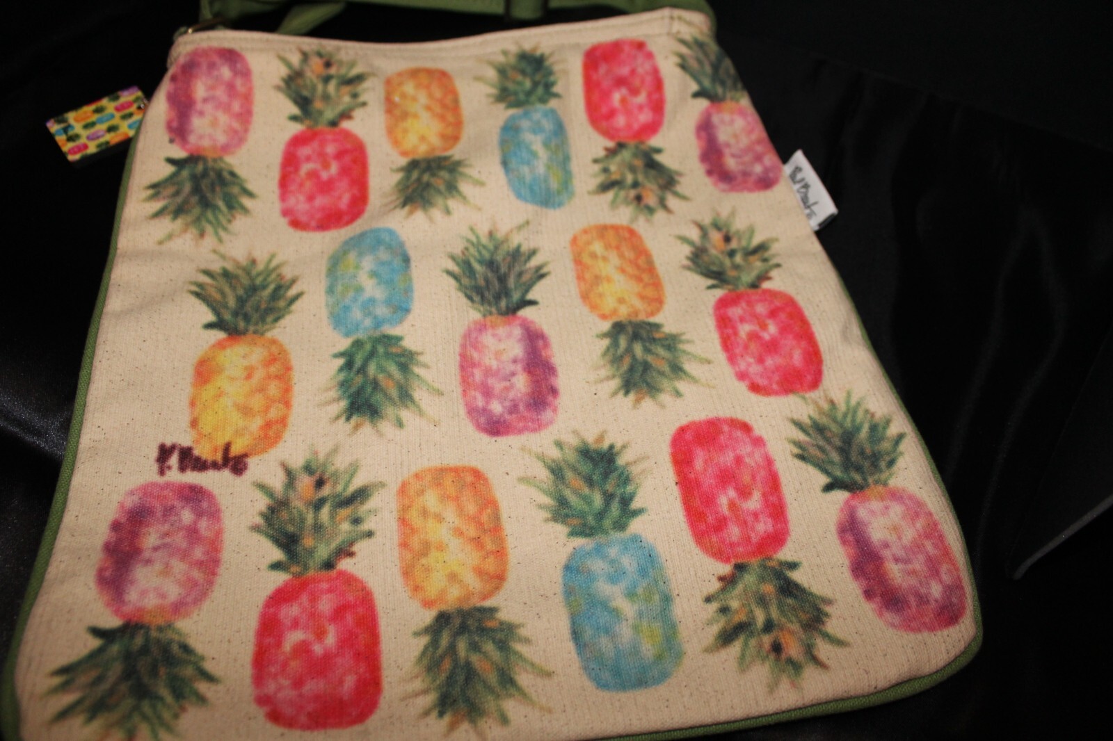 Paul Brent Sun ‘N’ Sand Crossbody Canvas Bag Happy Pineapples Green Purse