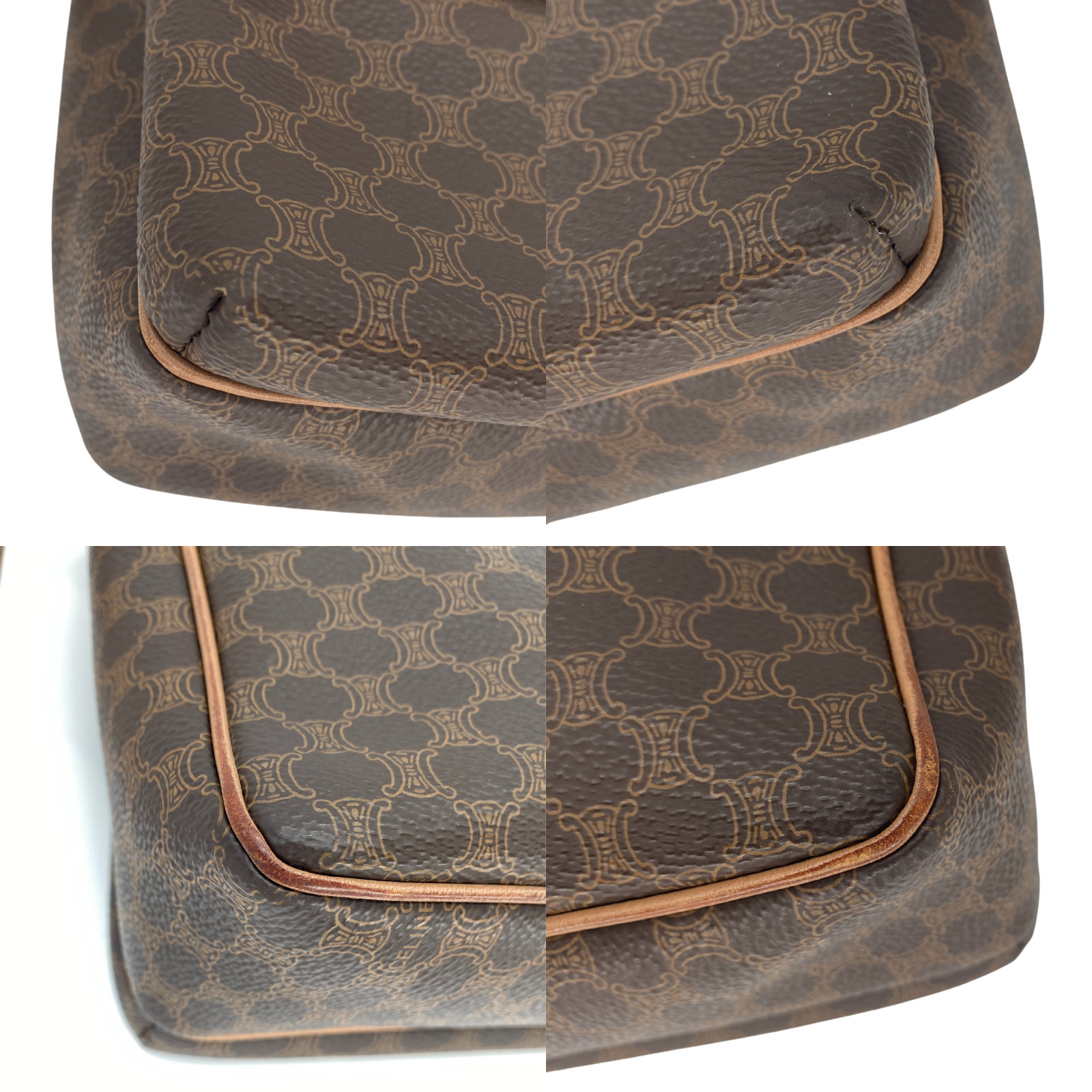 CELINE Vintage Shoulder Bag Macadam Circle Hardware PVC Leather Brown Authentic