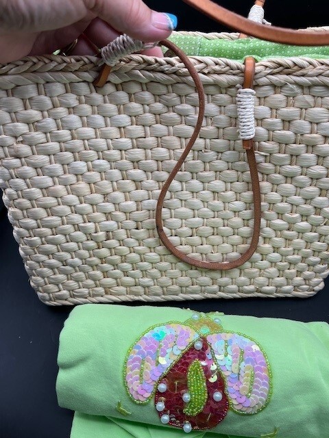 Straw Woven Tote Butterfly LadyBug Handbag w Large Short Sleeve Shirt – NWT