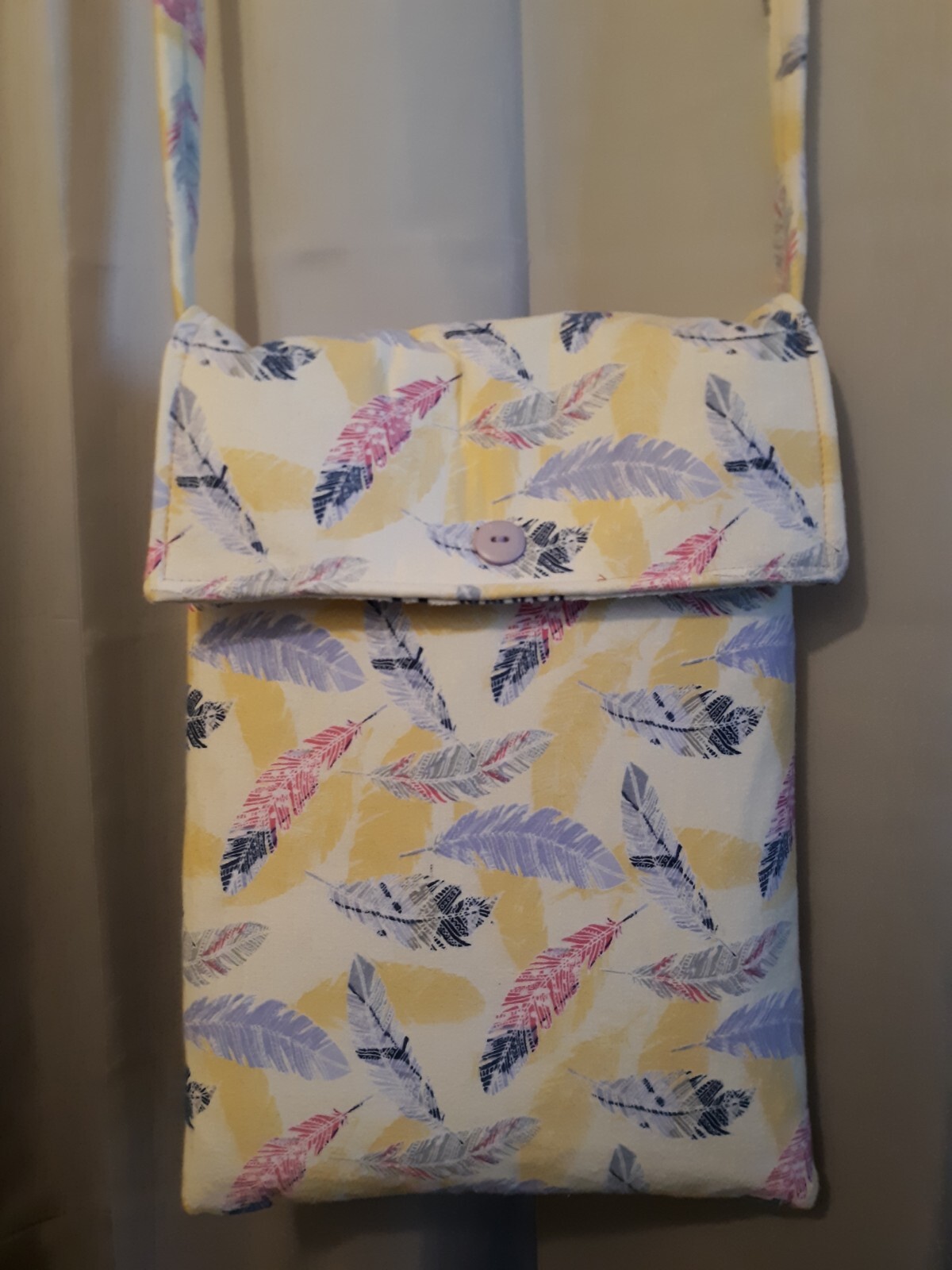 Boho Feathers Crossbody Purse Ipad Electronics bag Yellow Purple Pink Padded
