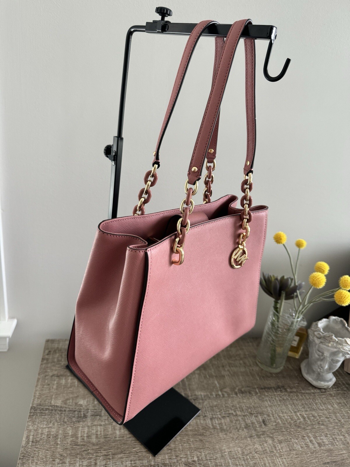 NWT Michael Kors MK Sofia Chain Large Tote Shoulder bag Leather Dusty Rose $398