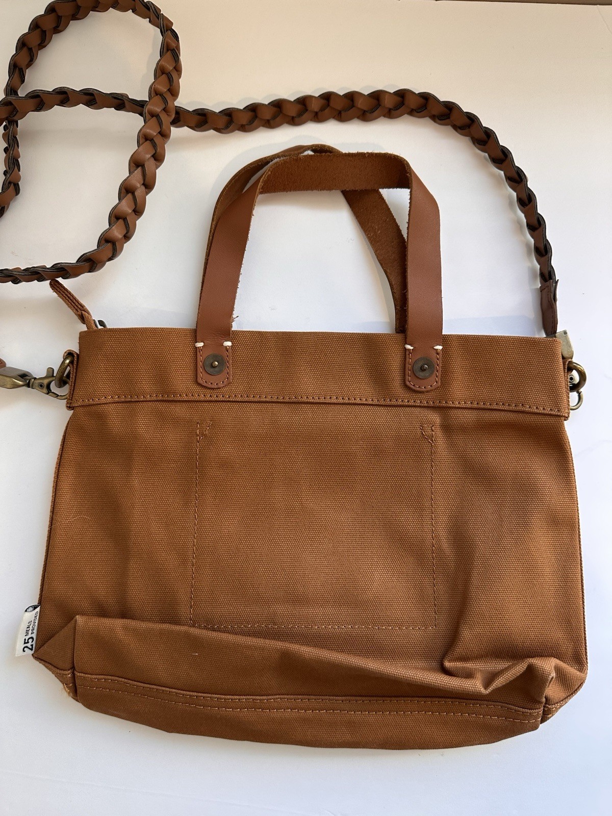 FEED Brown Tote Bag Leather Handles Zip Closure Printed Logo Inner Pocket