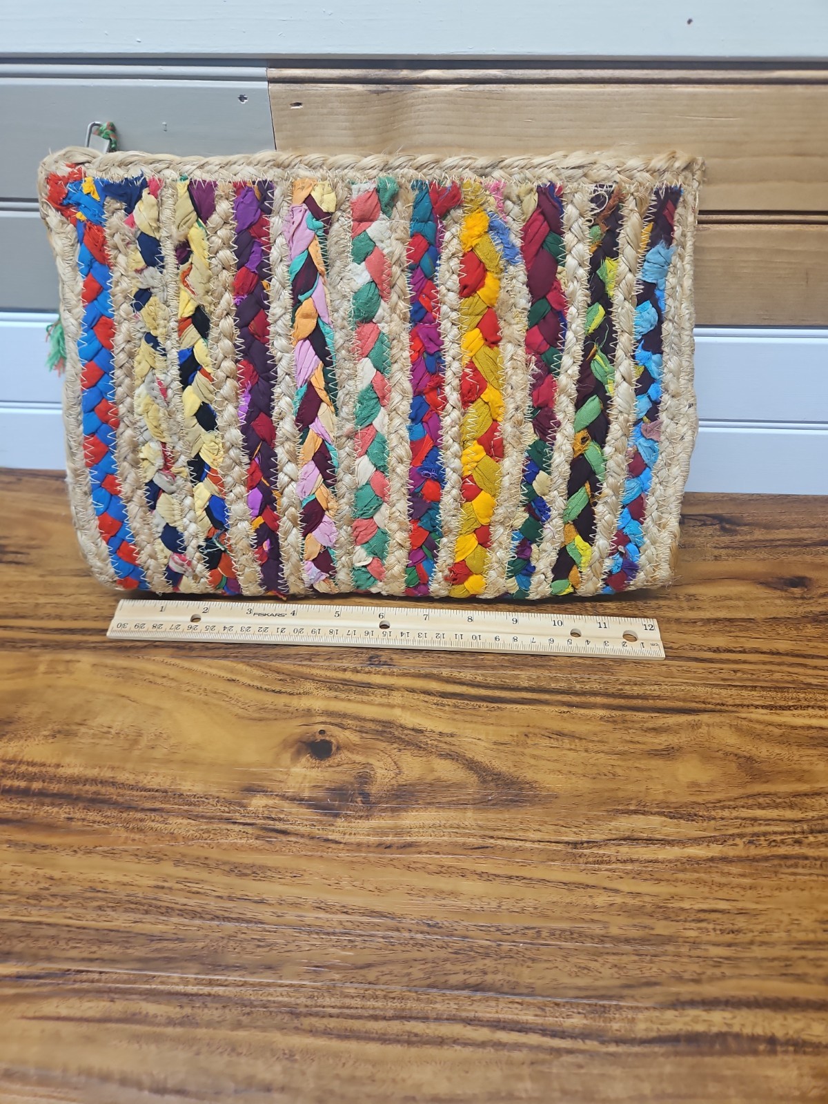 Sikoett Jute / Cotton Rag Weave Clutch Purse/Bag Market Boho Hippie Colorful