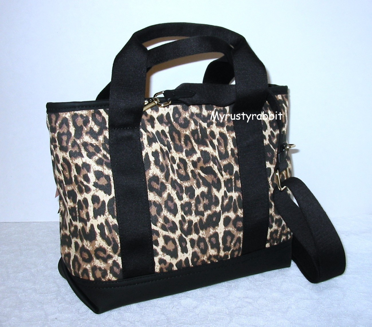Betsey Johnson Leopard Print Crossbody Tote Bag w Teddy Bear Charm Brown & Black
