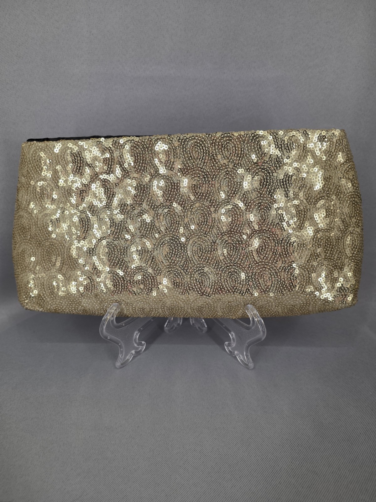 New Gold Sequinned Clutch/ Make up Bag Sparkly Black Velvet – 10in x 11in x 2in