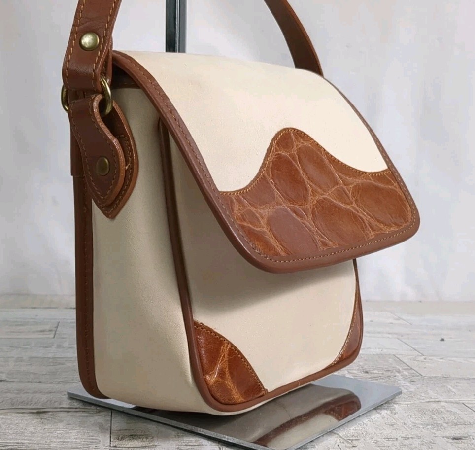 Harness Collection By Michael Bianco Cream/Brown Leather Crossbody Bag