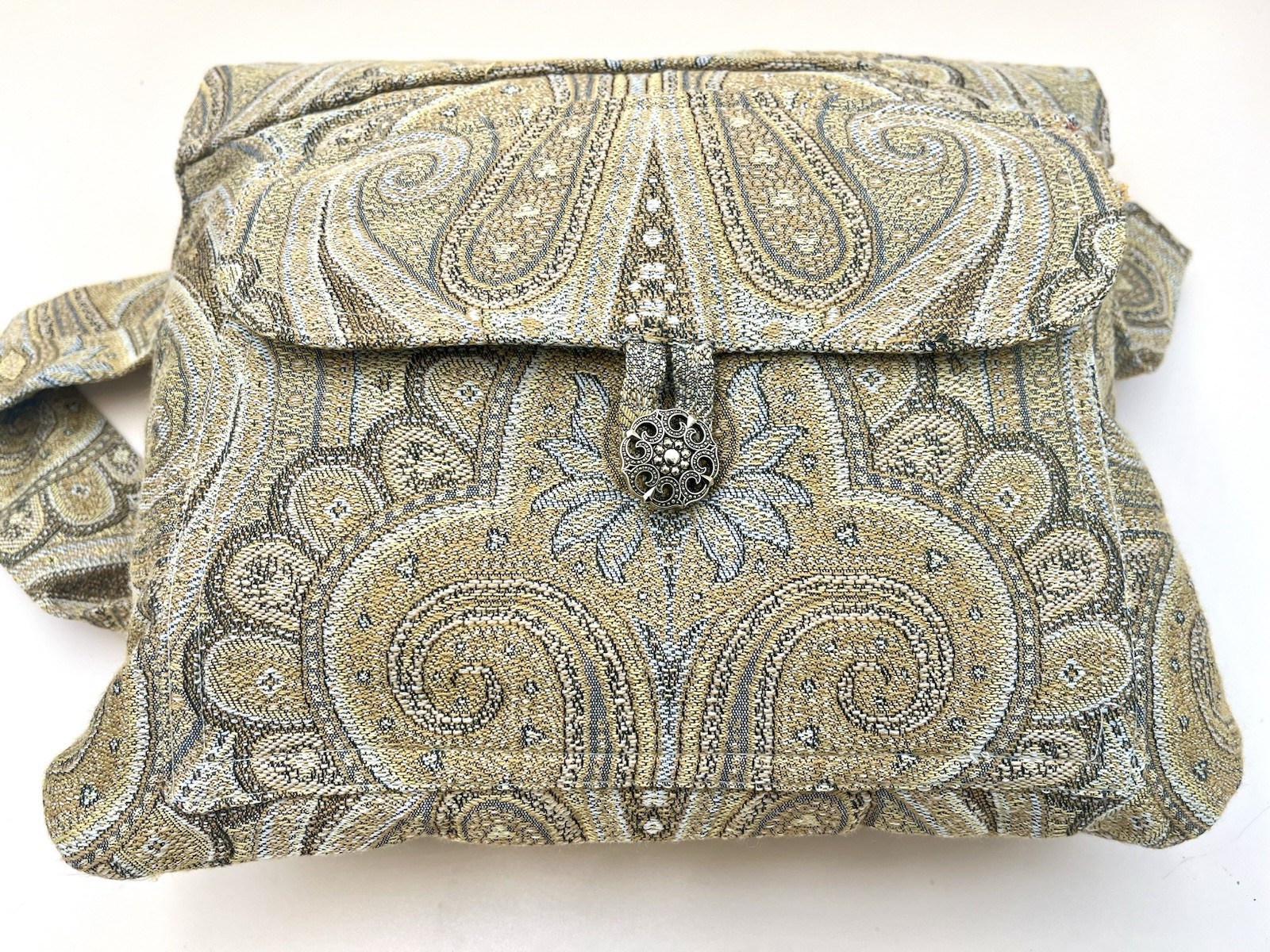Handmade Medium Boho Paisley Cloth Purse Tote Shoulder Bag Gold Pockets