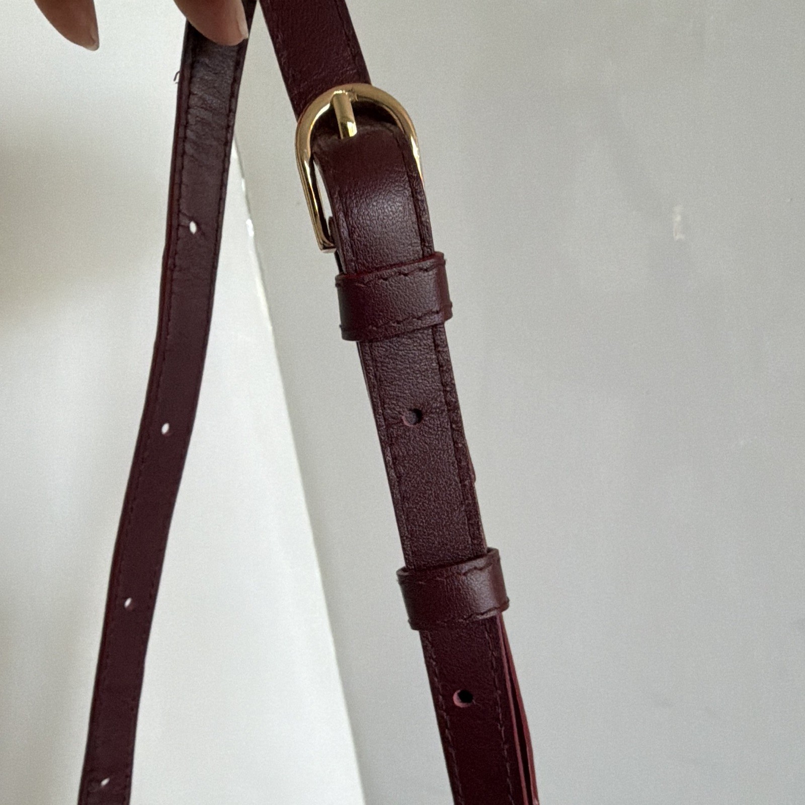 LAMARI Berlin Burgundy Crescent Crossbody Bag Gold Hardware Zip Closure