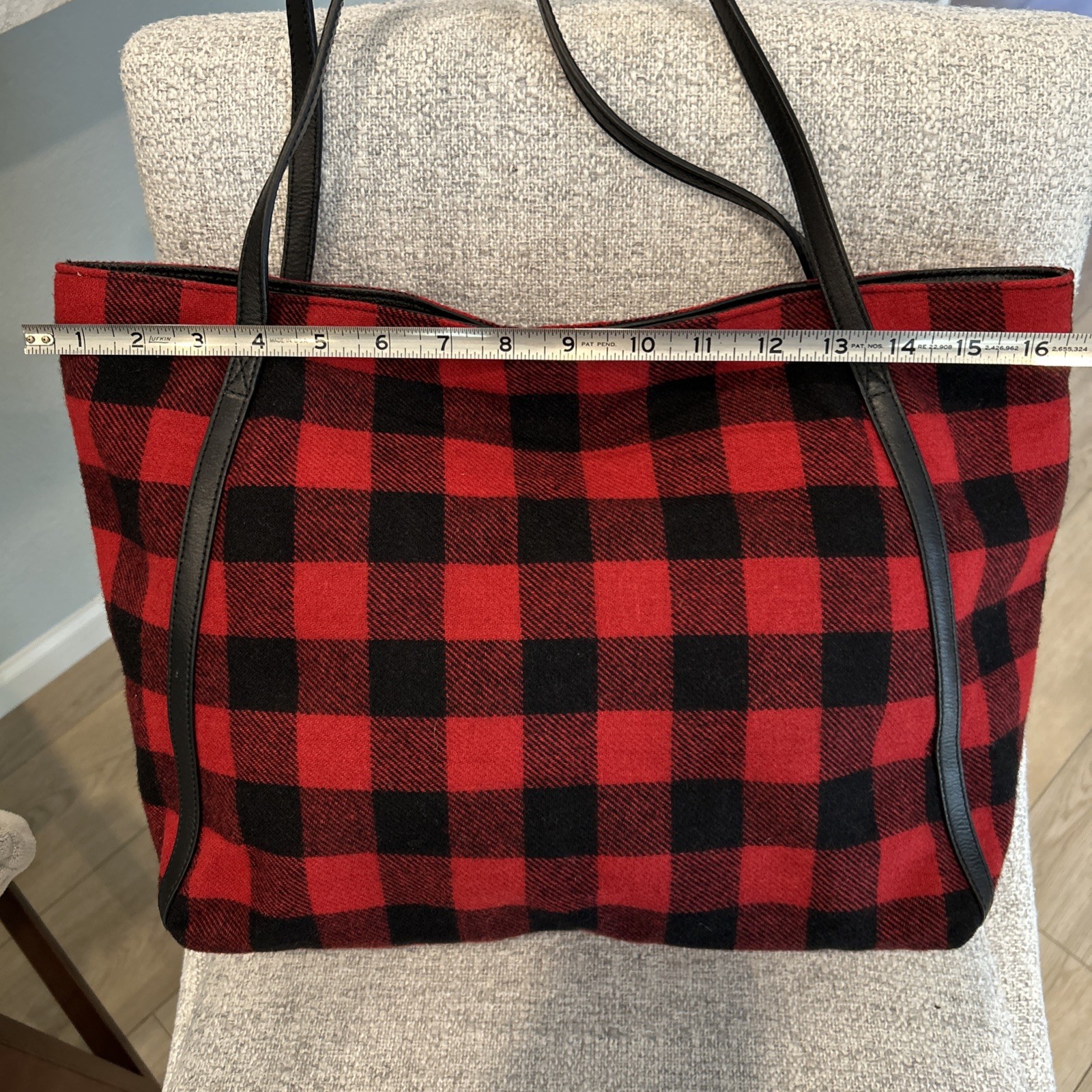 Plaid Tote Handbag Red Black Buffalo Check Wool Blend Light Shoulder Bag J Jill