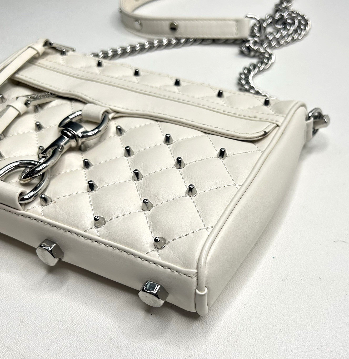REBECCA MINKOFF Quilted/Studded Leather Mini Mac Crossbody Shoulder Bag Ivory