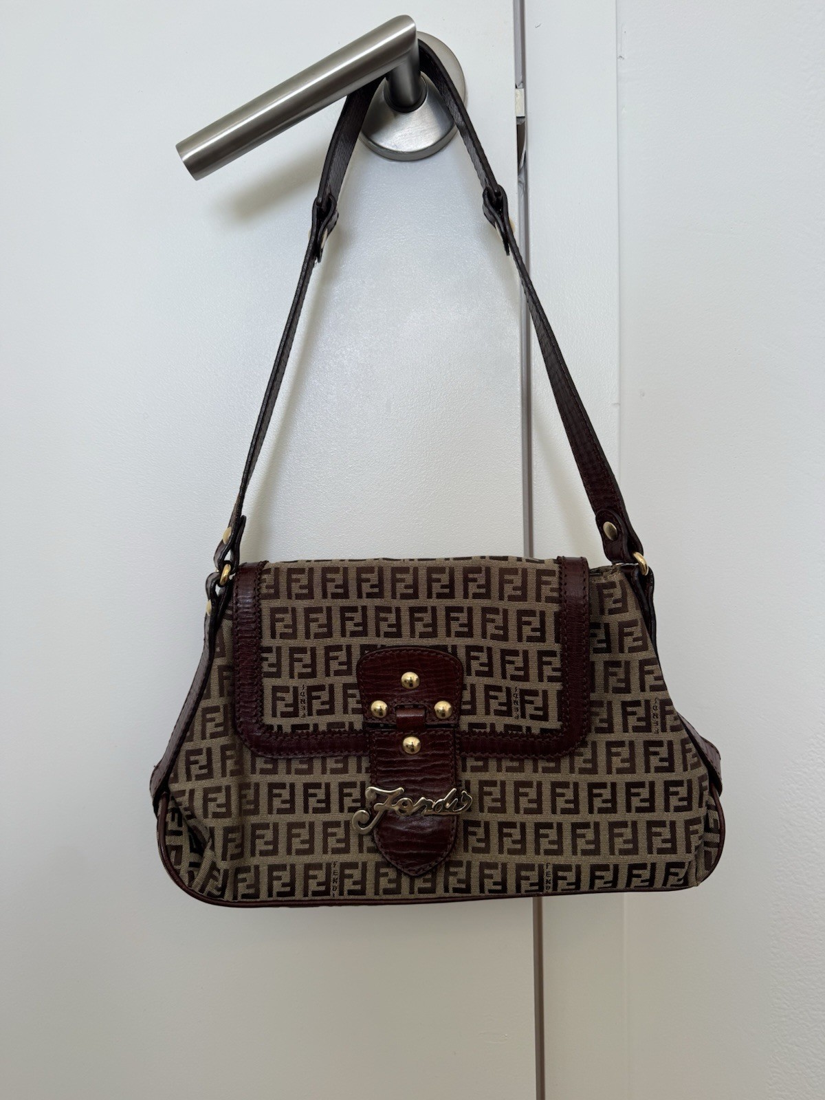 Vintage Fendi Zucchino Canvas Mamma Baguette shoulder bag
