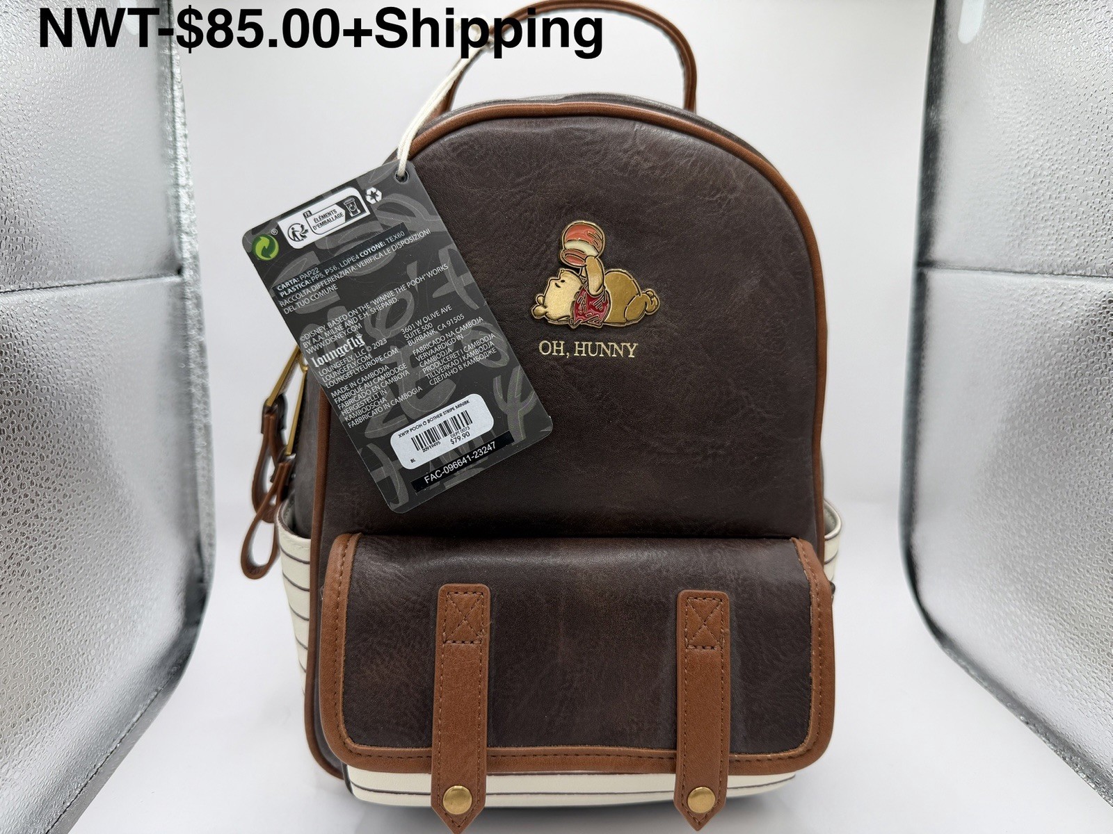 Loungefly Winnie the Pooh Oh Hunny Brown Mini Backpack Zip Adjustable Strap