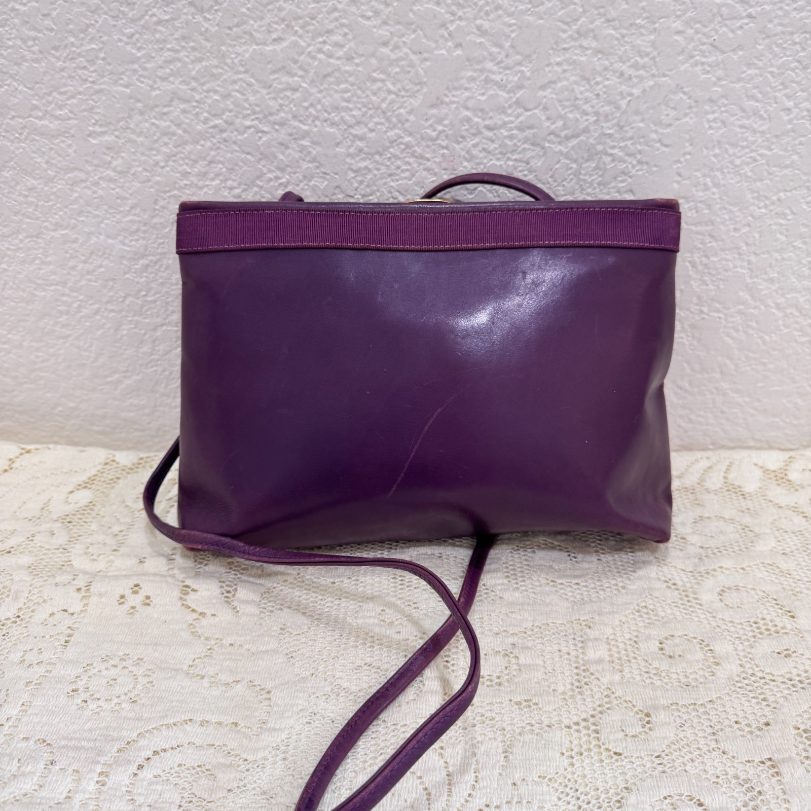 Salvatore Ferragamo Vara Bow Purple Leather Shoulder Crossbody Bag Italy As Is