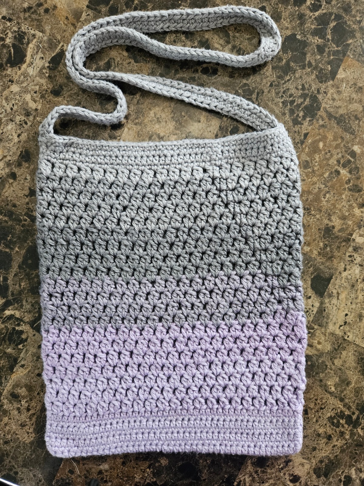 Handmade, Unique Crochet Bag – purple and gray, washable 100% cotton yarn