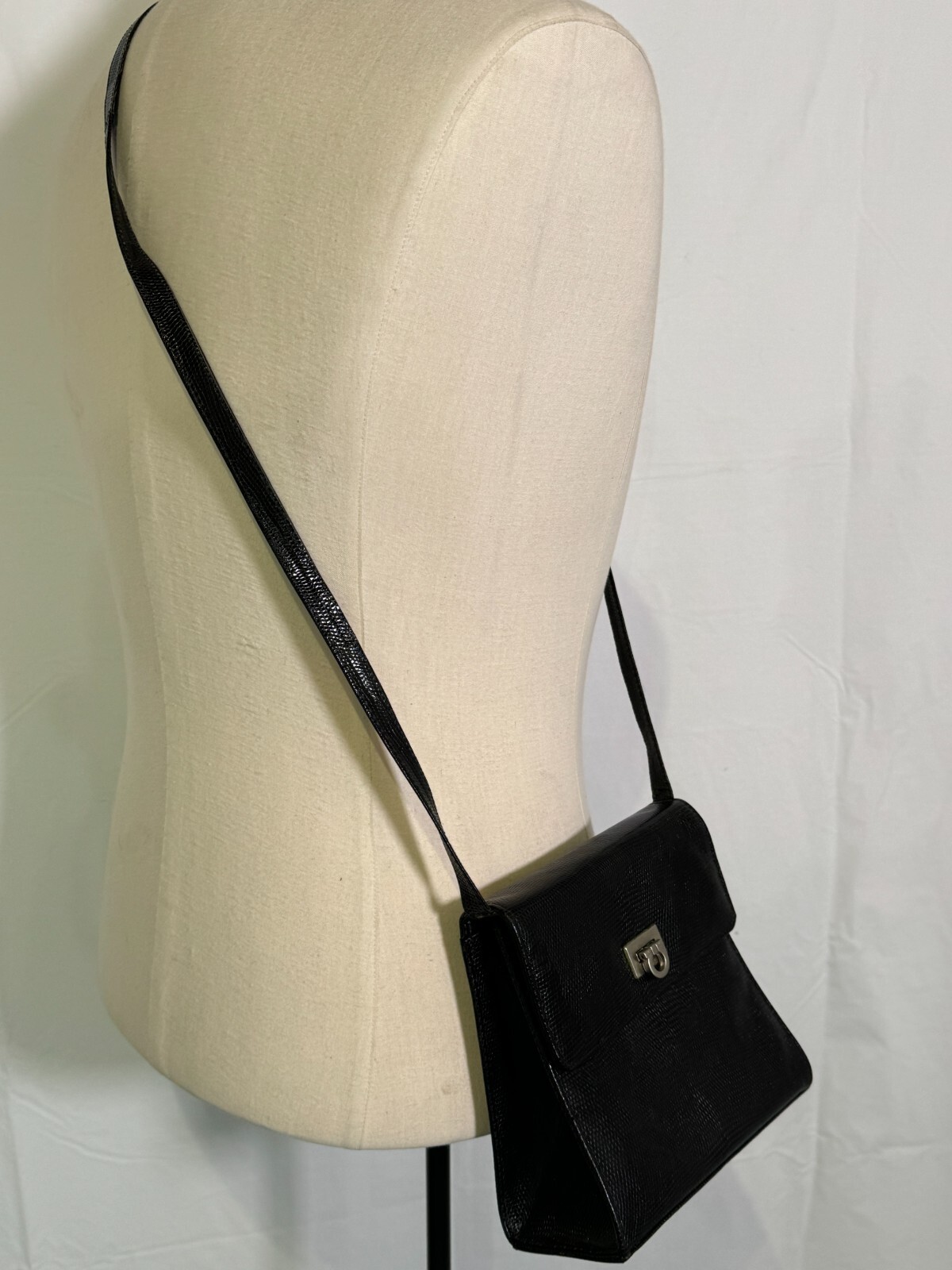 VTG 70s SIMARD & Voyer Black Snake Effect Leather Crossbody Bag Shoulder Purse
