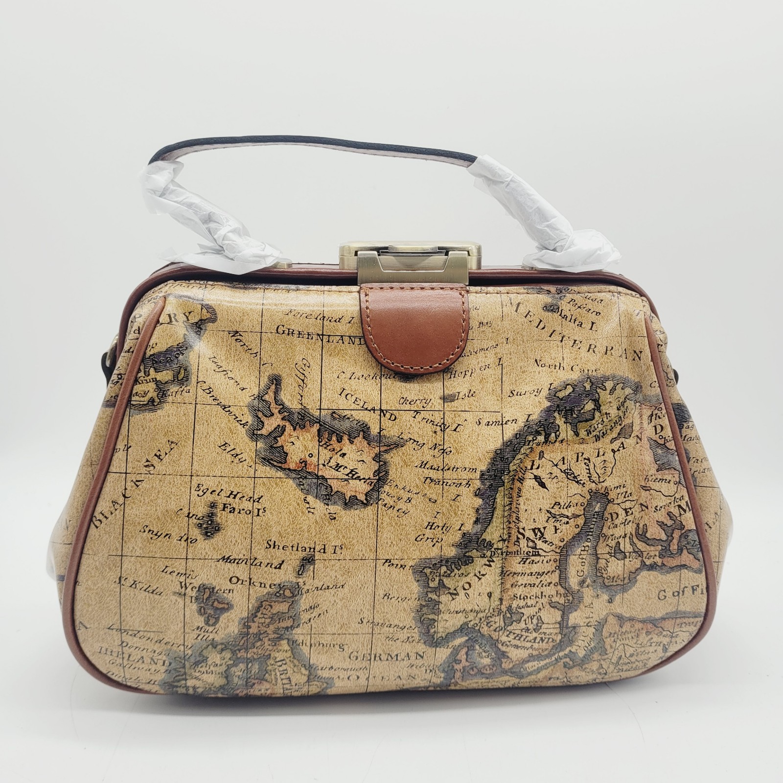 Gracchi Genuine Leather Satchel Purse – European Map – One Size
