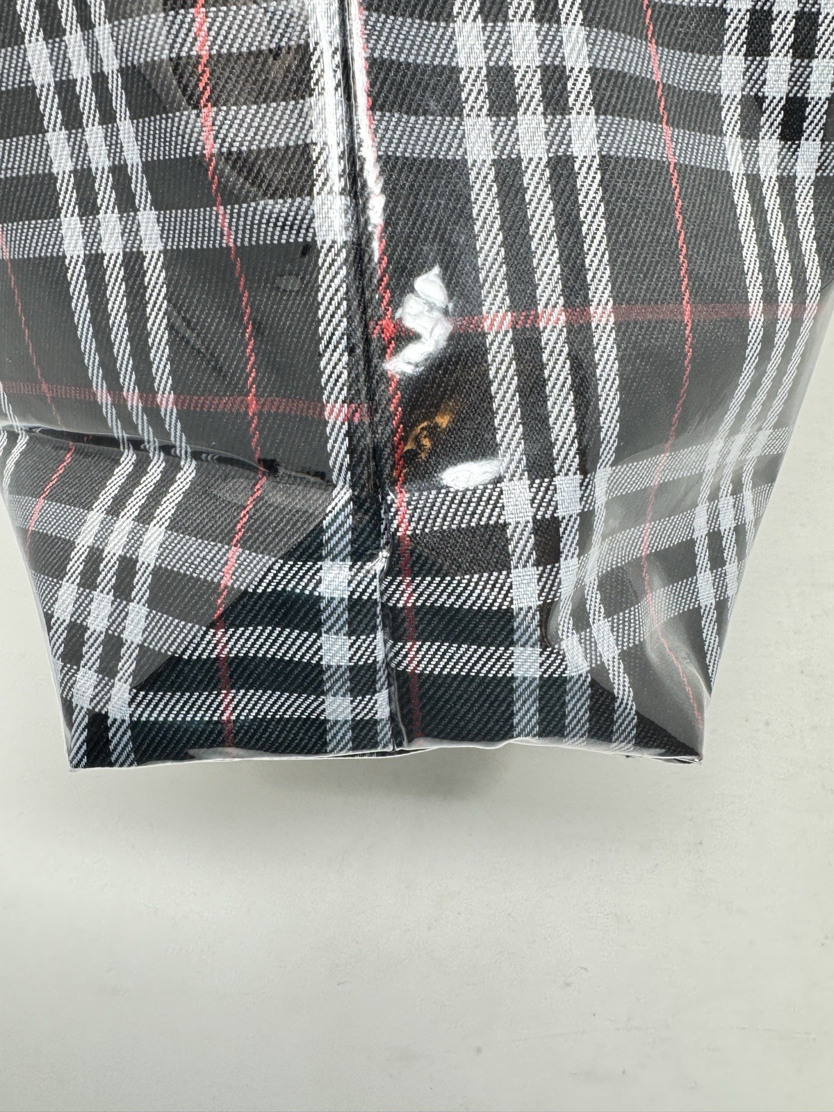 PVC Coated Tote Bag Plaid Black White Red 13.5in x 11.5in