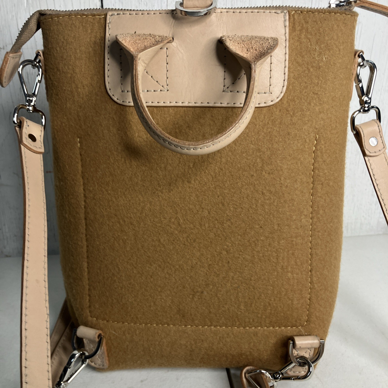 Graf Lantz LARGE Bedford Honey Brown Wool Beige/Natural Leather Tote Backpack