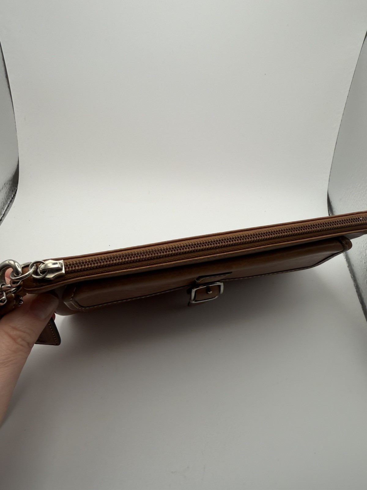 Vintage Coach Soho Cognac Brown Leather Buckle Wristlet Y2K Mini Bag
