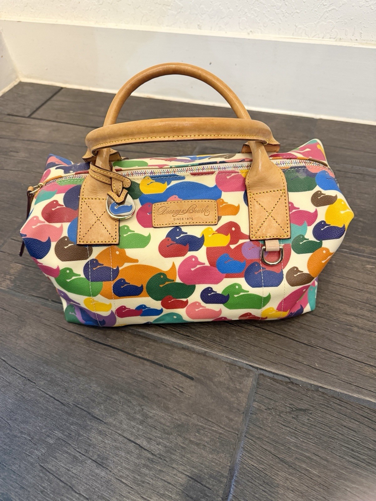 Dooney & Bourke Multicolor Duck Print Satchel Bag Rare Includes Registration Y2K