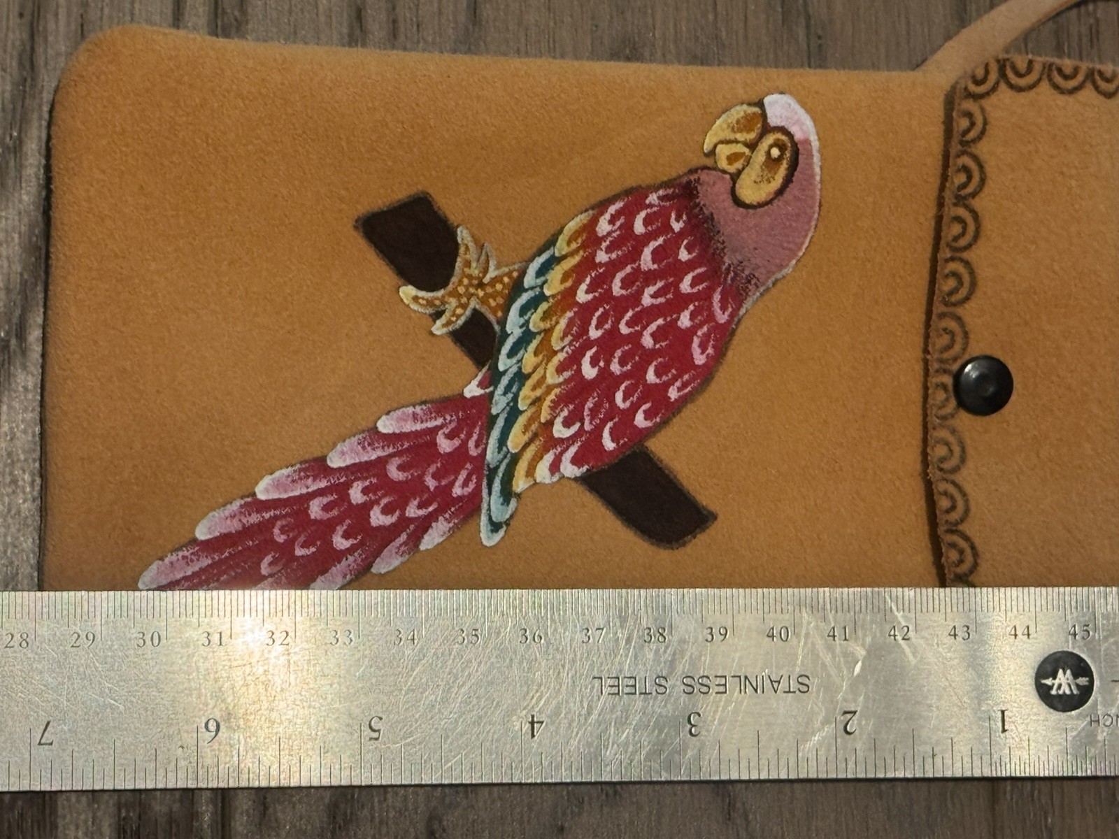 Suede Tan Hand-Painted Parrot Crossbody Phone Bag Made in Mexico