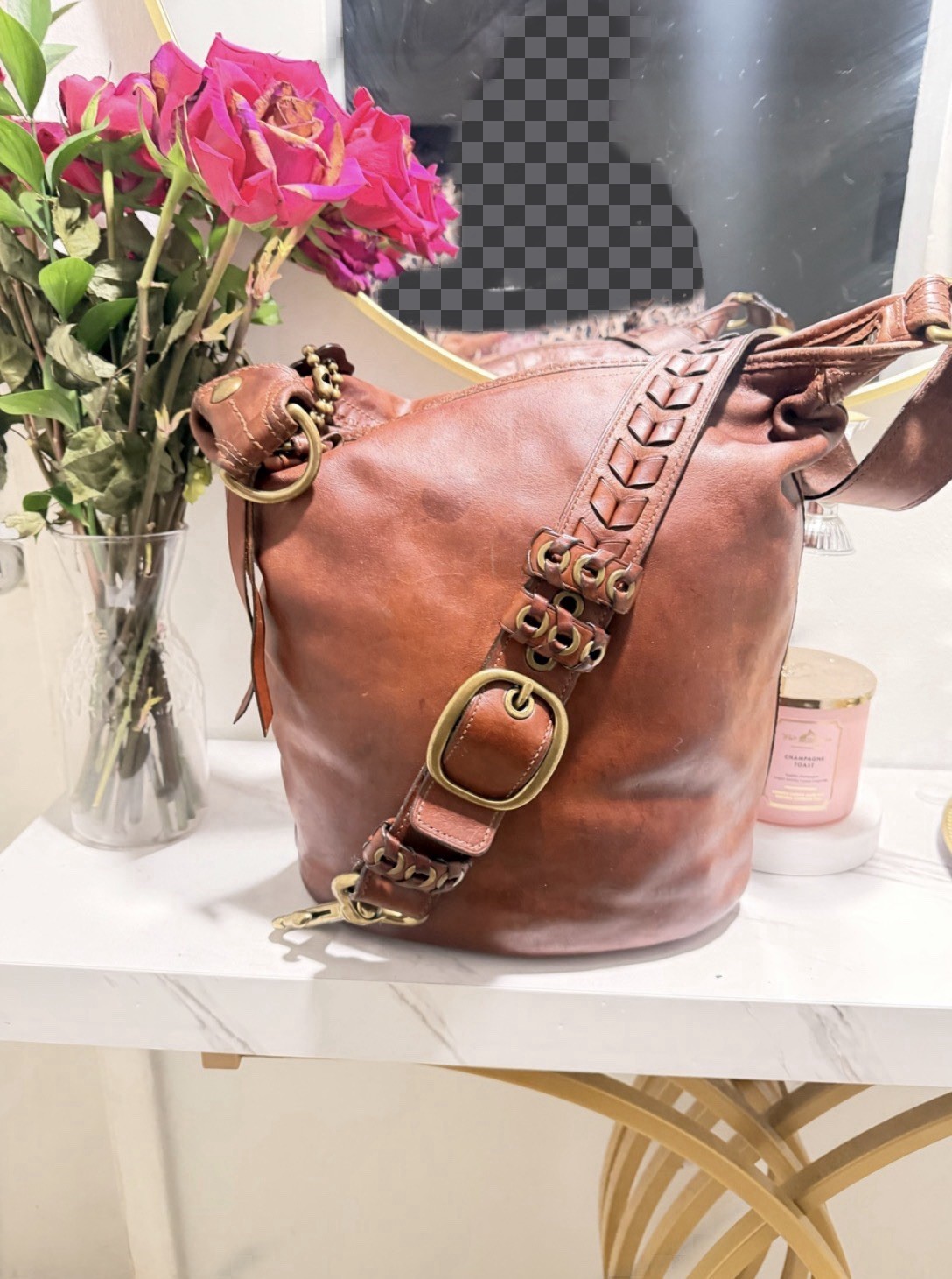 Coach XL Vintage 11423 Cognac Bleecker Tattersall Leather Duffle