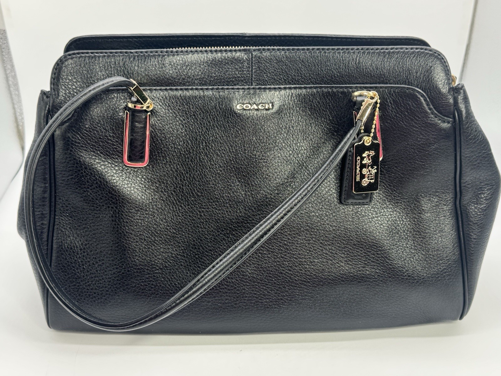 Coach Madison Kimberly Carryall Black Pebbled Leather Shoulder Handbag Purse NWT