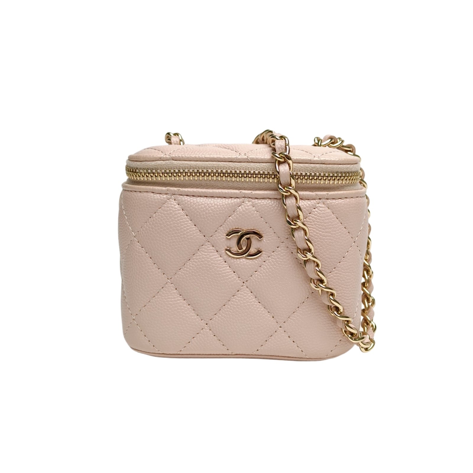 CHANEL Classic square makeup case 11cm Nude Pink Calfskin Crossbody Bag