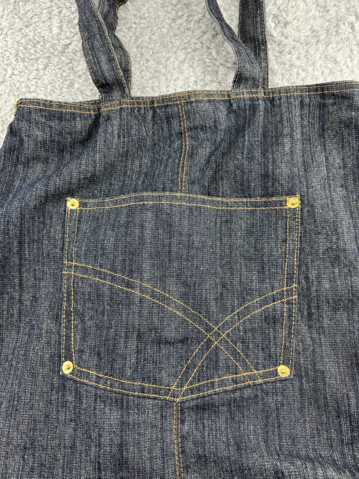 Denim Shopper Tote Bag RETRO 16 x 16 Blue Denim Unlined Front Pocket Y2K Style