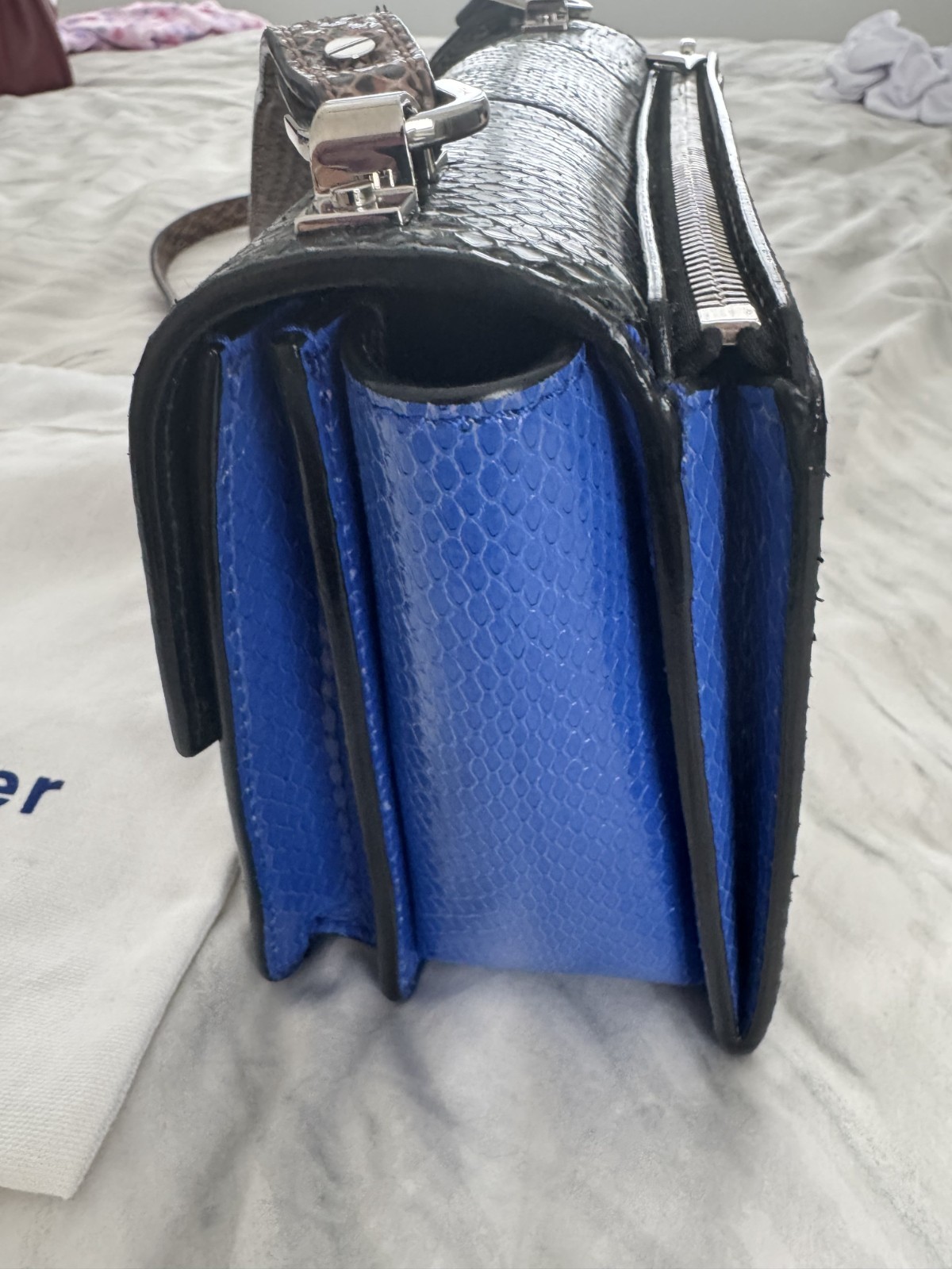 Proenza Hava Bleach Stripe Black/White/Blue/Brown Snakeskin and Leather